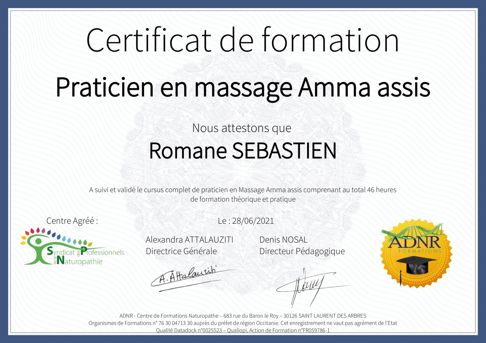 Certification SEBASTIEN Romane Amma assis-1