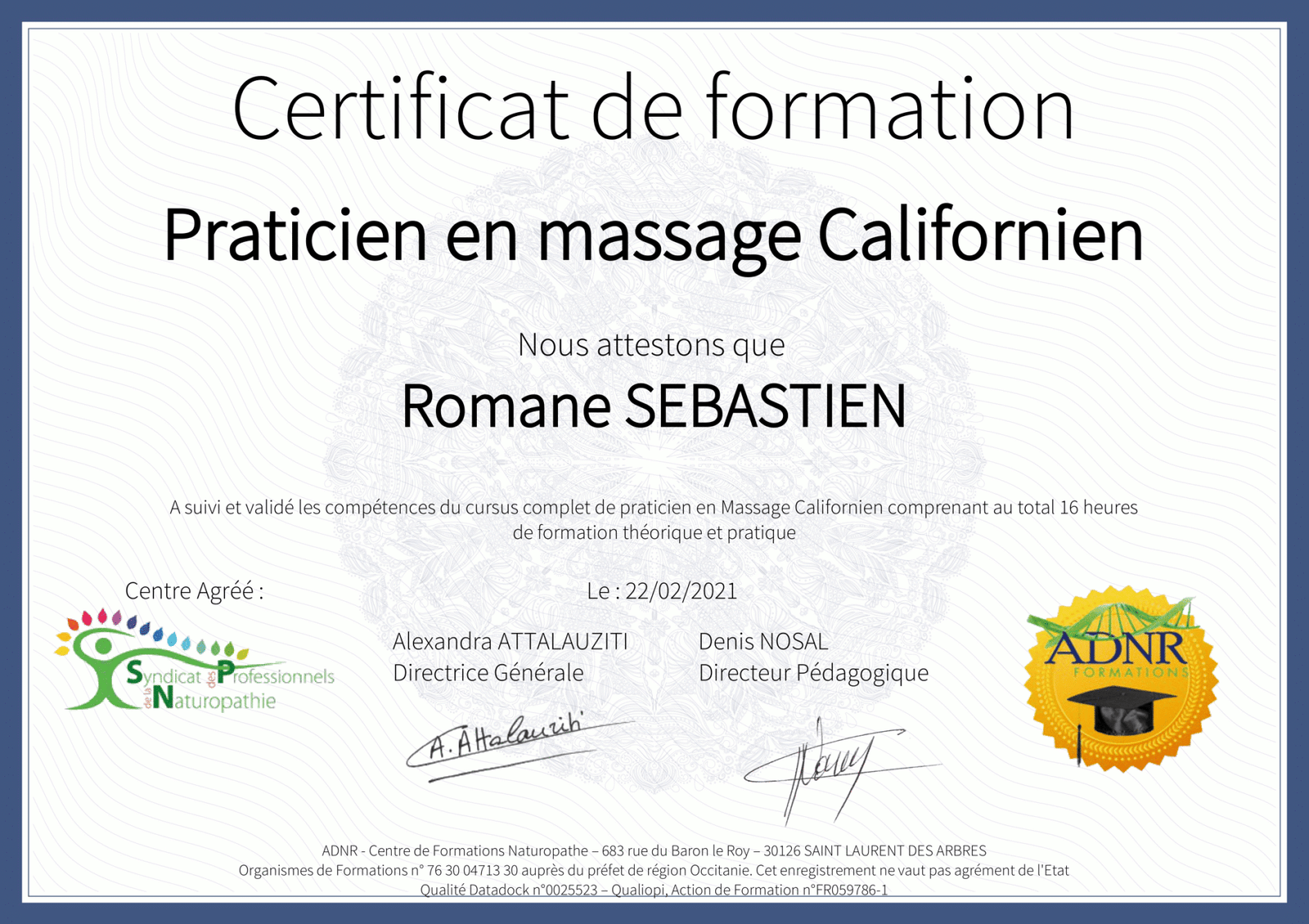 Certification SEBASTIEN Romane Californien-1