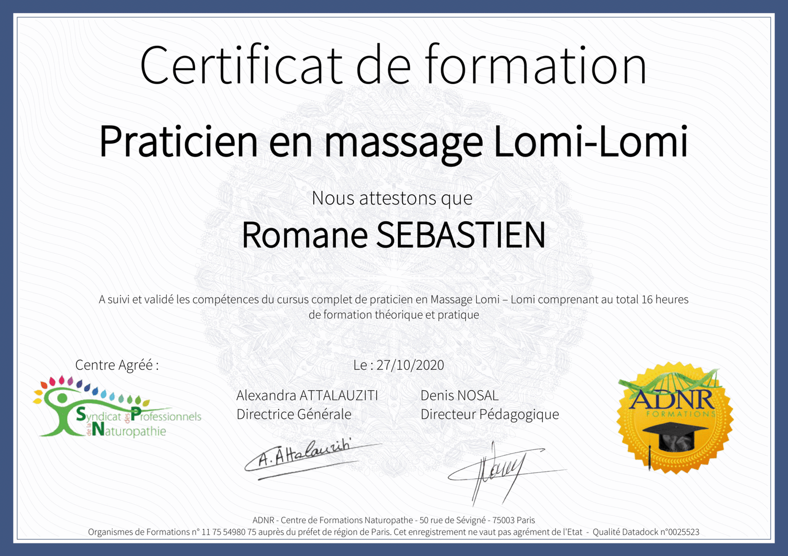Certification SEBASTIEN Romane Lomi-1
