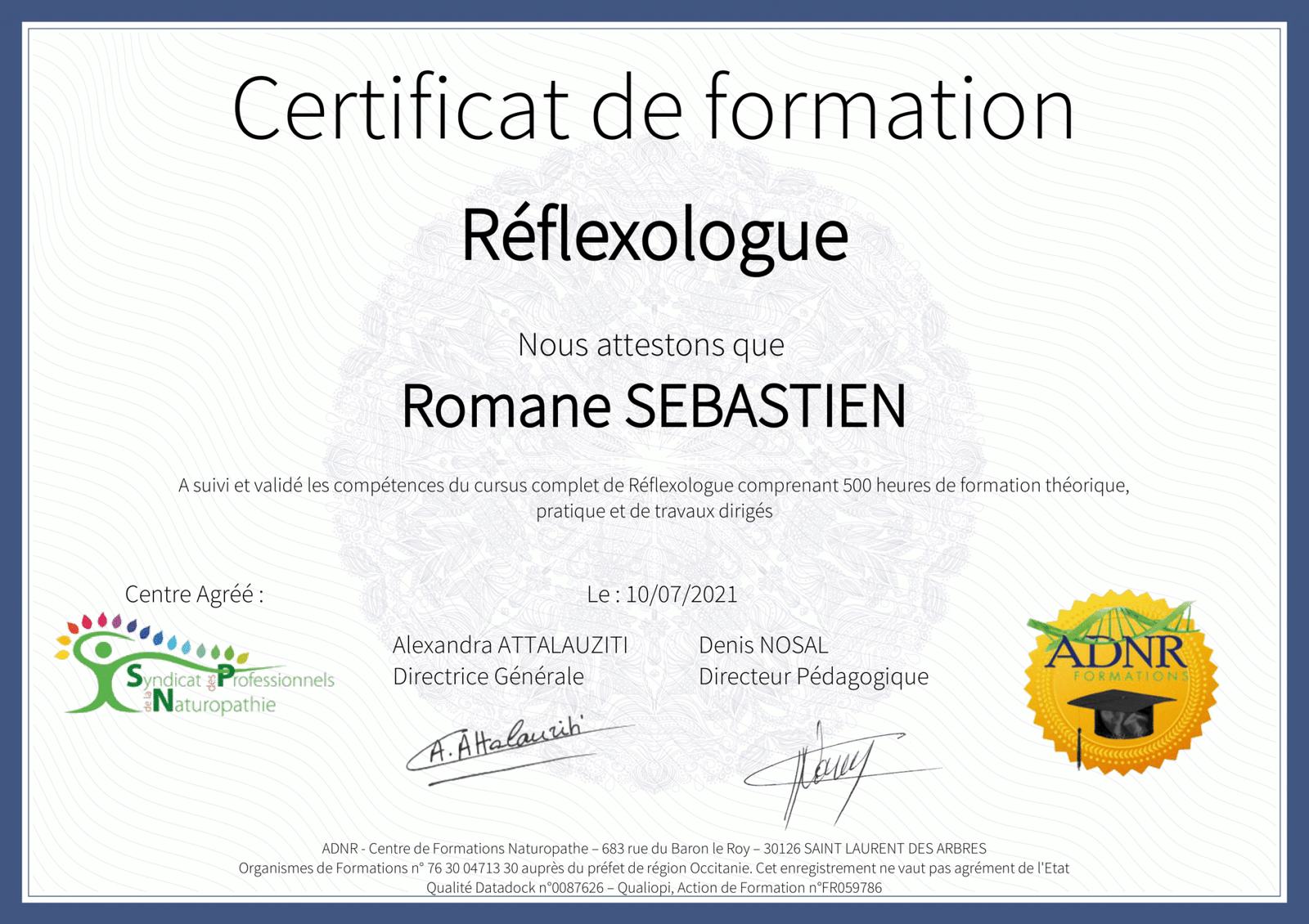Certification SEBASTIEN Romane Réflexologue-1
