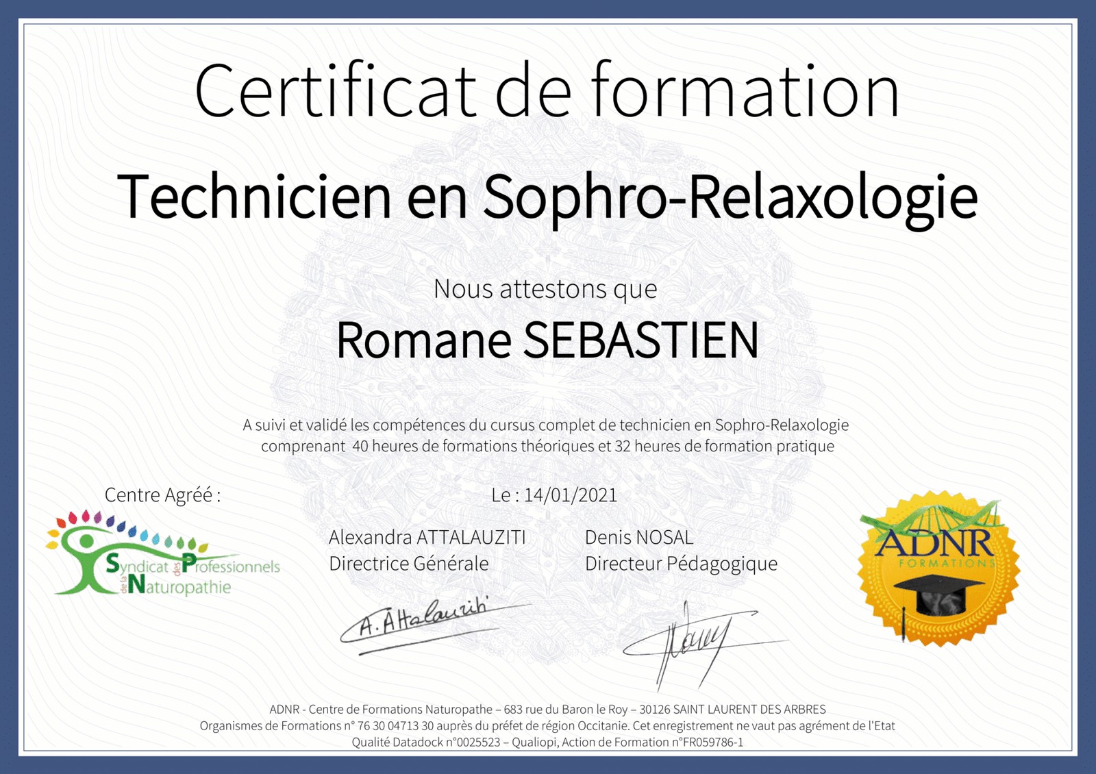 Certification SEBASTIEN Romane Sophro-1